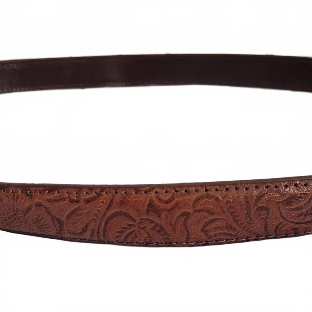 Women’s Vintage Brown Embossed Textured Leather Belt Western Style 1inW - Picture 6 of 7